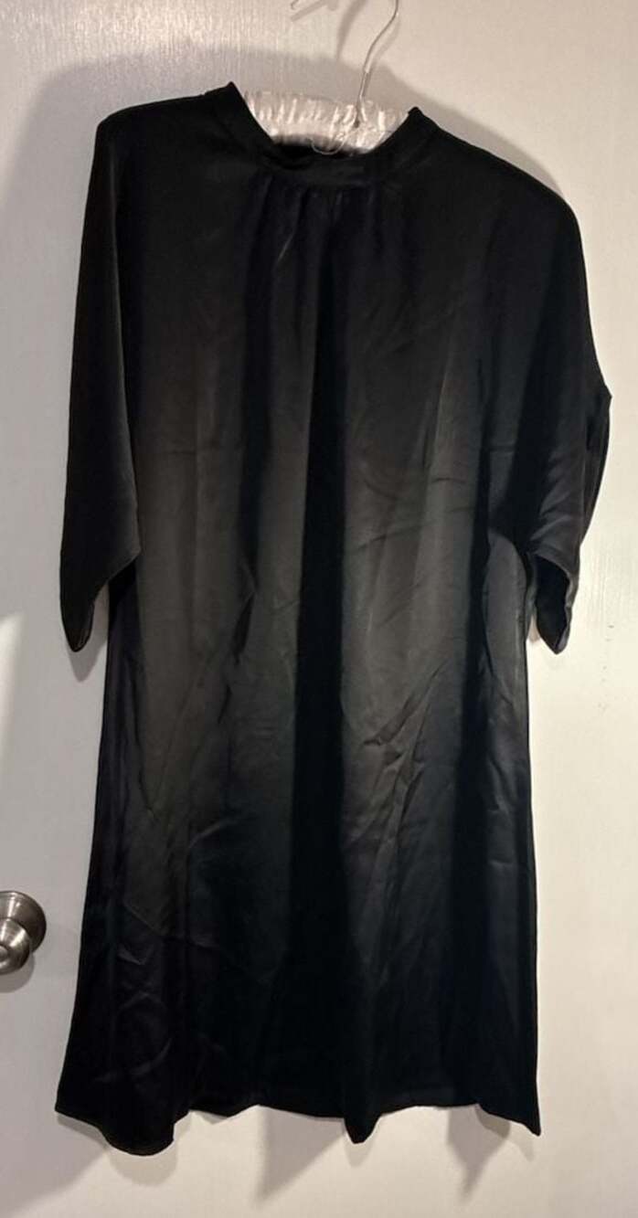Made With Black Satin Mock Neck Shift Dress Size M New with Tags